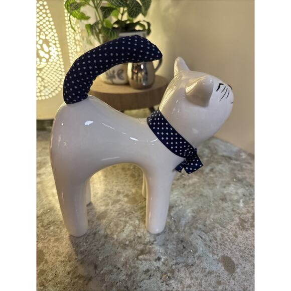VINTAGE ENESCO CERAMIC SMILING CATS WITH POLKA DOT BOWS & TAILS - Picture 12 of 13